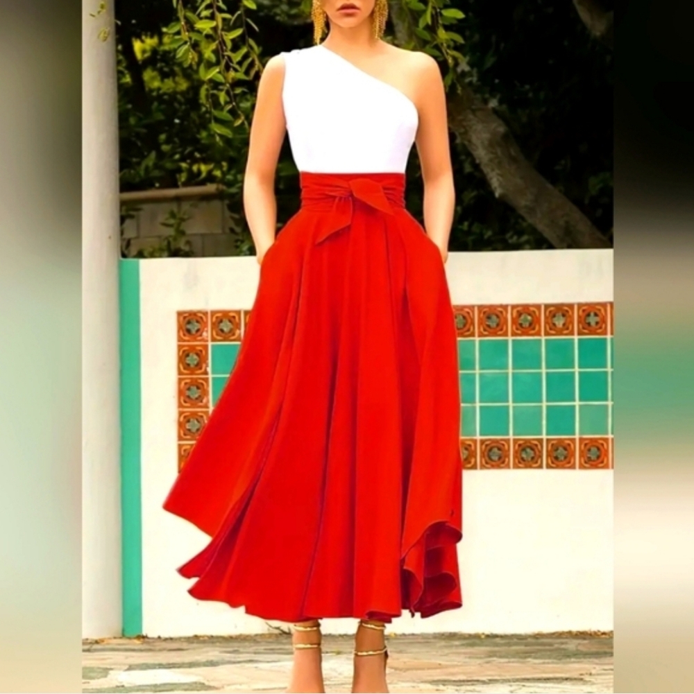 Elegant Scarlet A-Line Tie front  Skirt, NWT
